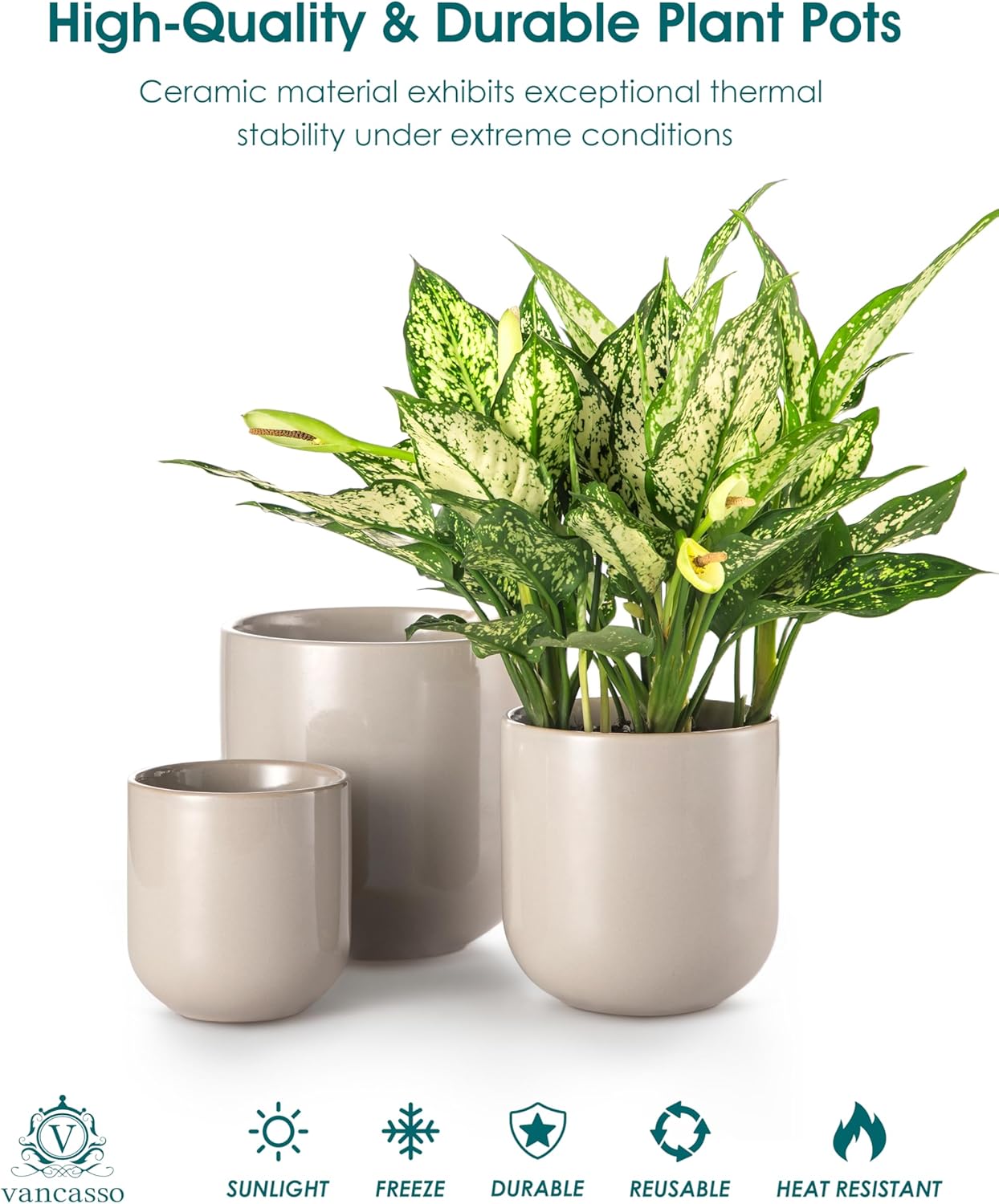 vancasso Ceramic Plant Pots, 4+5+6 inches, Set of 3, Planters with Drainage Hole, Flower Pots Planters Pots for Indoor Plants, Modern Indoor Decorative Garden Pot, Home Decor, White