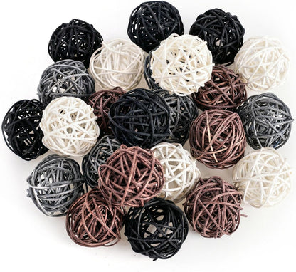 DomeStar 24PCS Brown Decorative Balls for Bowl Centerpiece, 2 Inch Rattan Balls Bowl Fillers Decor - Wicker Twig Orbs Spheres, Wedding Home Vase Table Decor