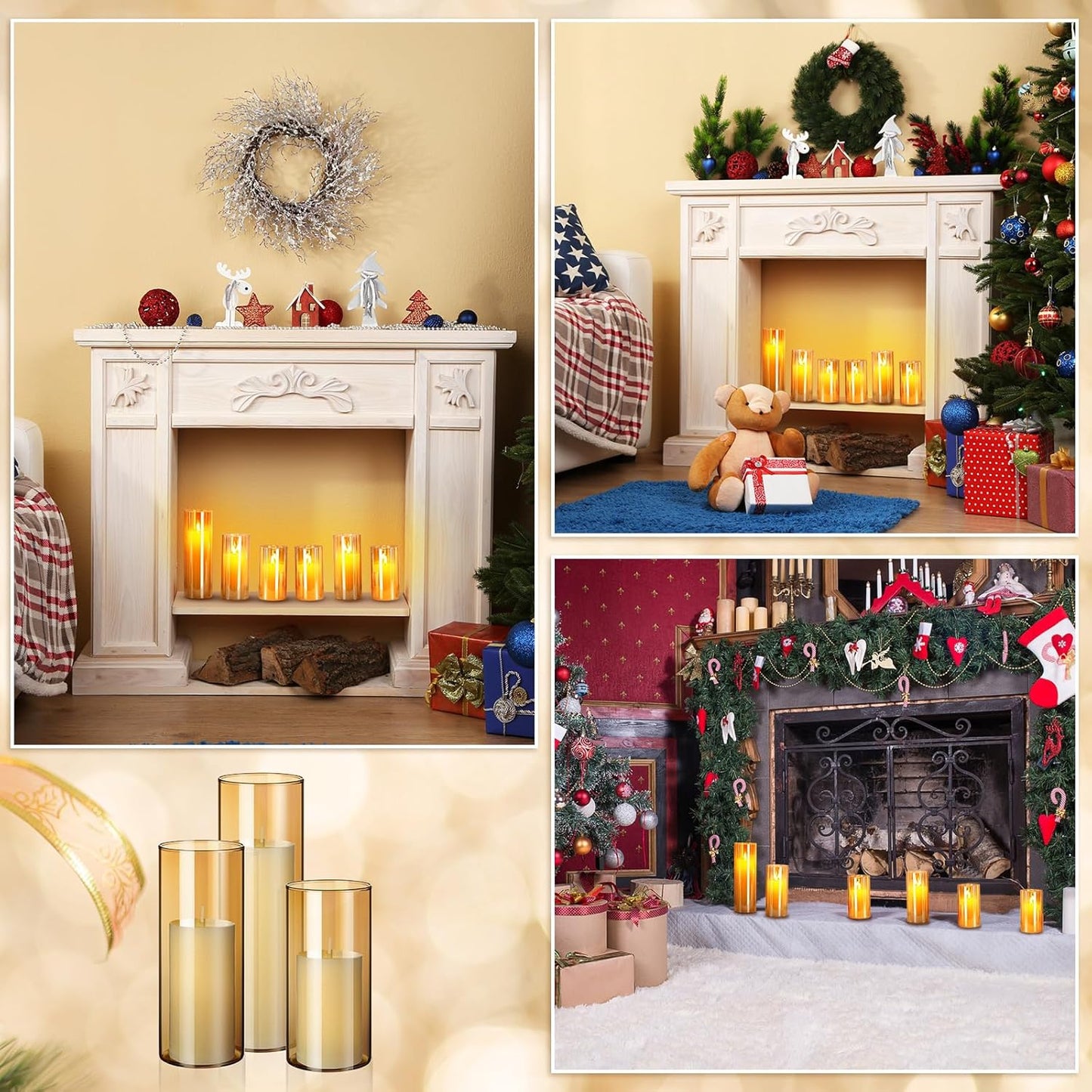 Shihanee 36 Pcs Pillar Candles and Glass Cylinder Vases Tall Cylinder Holders for Pillar Candles Wedding Centerpieces, Total 18 Sets(2.6'' X 4.7'', 5.9'', 7.9'',Clear,Ivory)