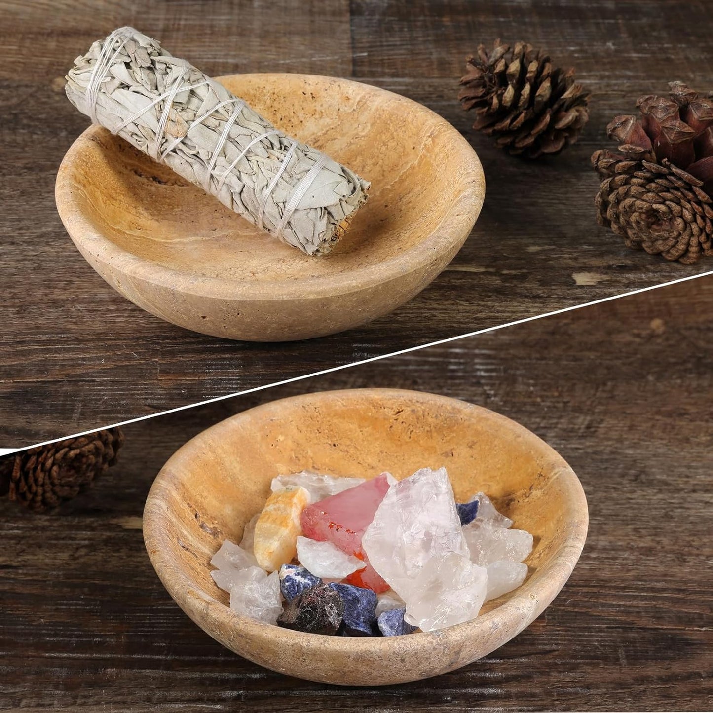 Koville Italian Travertine Incense Holder, 6" Incense Holders for Sticks, Sturdy Incense Burner Ash Catcher, Ideal for Meditation, Relaxing, Easy to Clean