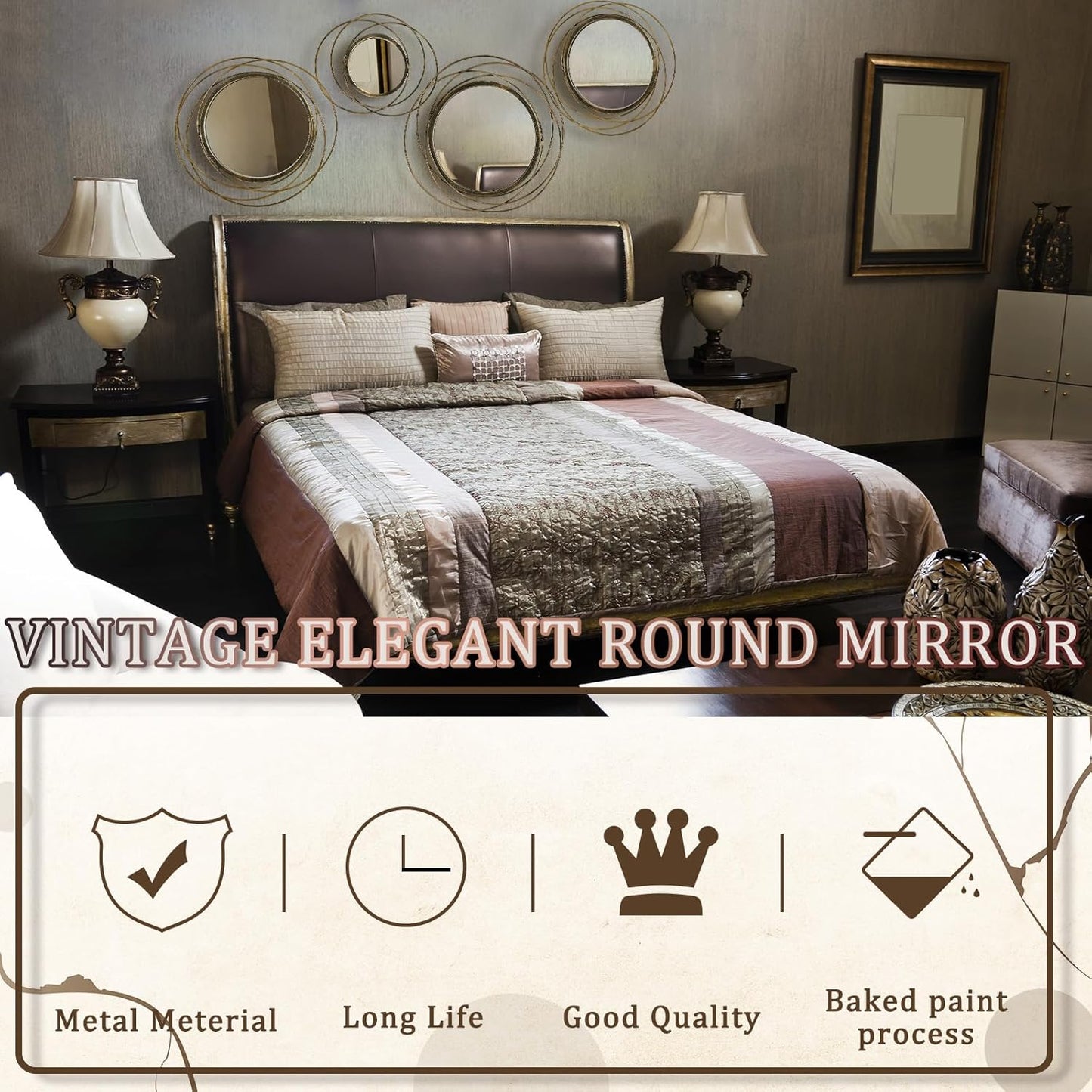 Hicarer 4 Pcs Decorative Wall Mirror Round Modern Circle Mounted Mirror Metal Wall Art Decor for Bedroom Living Room Entryway Dining Room Hallway(Gold)