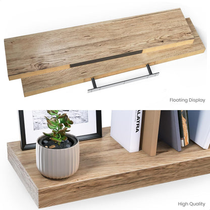 Ballucci Floating Shelves for Wall, 48" Wood Wall Shelf Set of 2, with Invisible Brackets for Bathroom, Living Room, Bedroom, Kitchen, Nursery, 8" Deep, Black