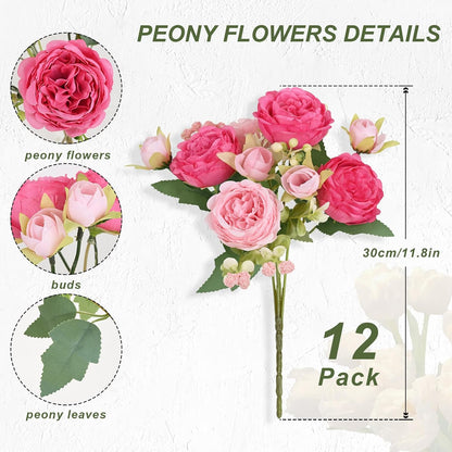 MARTINE MALL 2 Packs Peonies Artificial Flowers, Light Pink Artificial Peonies, Silk Peonies Flowers Fake Peonies Artificial Flowers Peonies Bouquet for Centerpiece Table Wedding Party Home Decor
