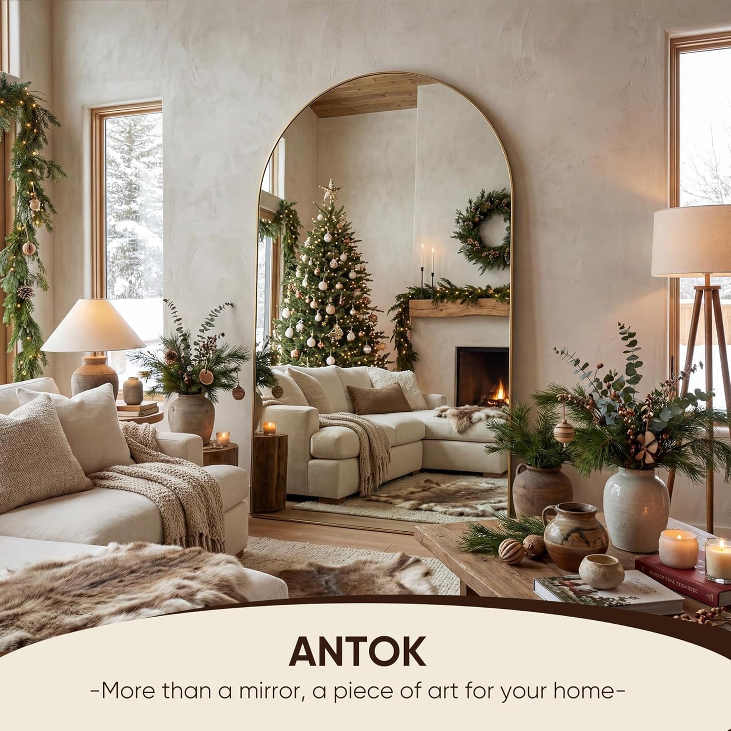 Antok 71" x28” Arched Full Length Floor Mirror, Black Aluminum Frame, Free Standing/Wall Mount/Leaning for Bedroom, Living Room, Dressing Room