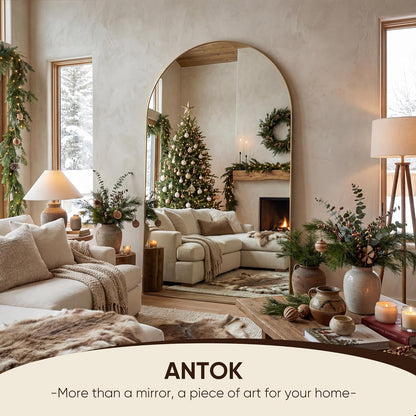 Antok 71" x28” Arched Full Length Floor Mirror, Black Aluminum Frame, Free Standing/Wall Mount/Leaning for Bedroom, Living Room, Dressing Room