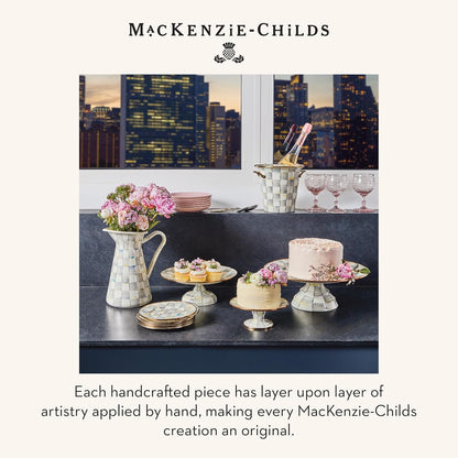 MACKENZIE-CHILDS Enamel Pedestal Serving Platter, Decorative Serving Dish for Food, Small, Black-and-White Courtly Check