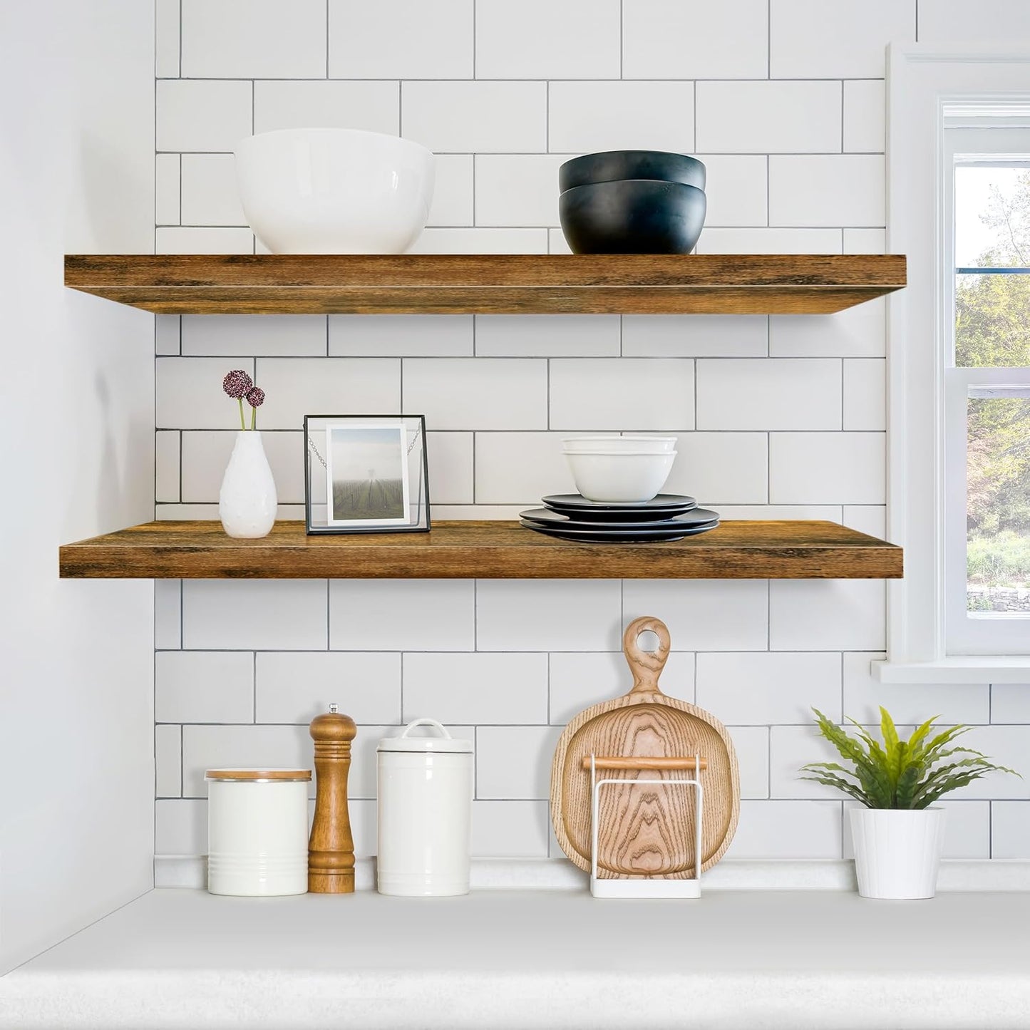 Sorbus Floating Shelves for Wall - 48 Inch Long Bathroom Shelves, Wall Decor for Bedroom, Kitchen, Living Room & Book Storage - Mounted Floating Shelf with Invisible Brackets (Maple Wood, 2 Pack)