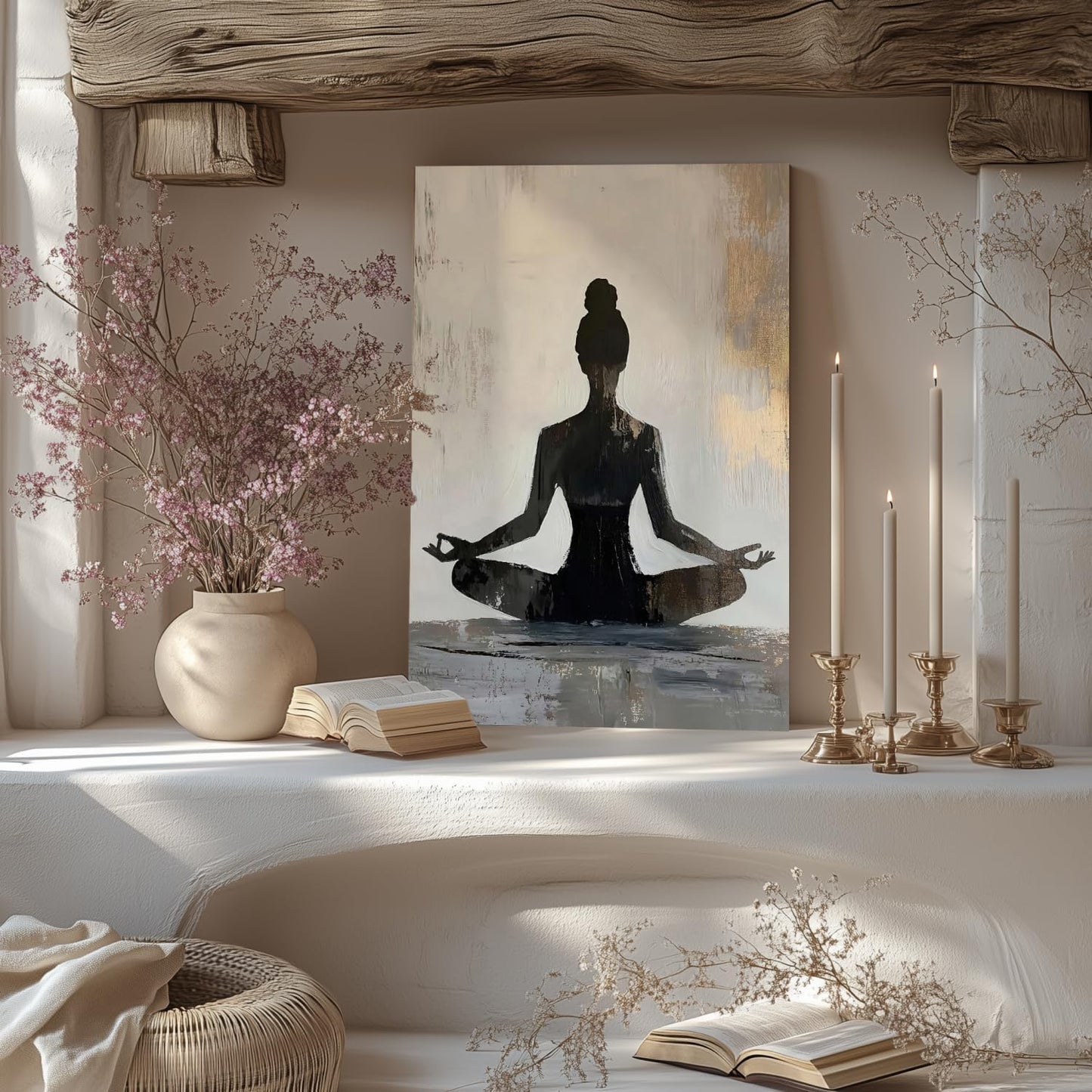 GELDSTEI Calm Zen Botanical Canvas Wall Art, White Lotus Blooming on Stones in Water Aesthetic Pictures, Yoga Spa Meditation Room Decor, Modern Spiritual Poster Prints for Zen Office Framed Set of 3, Each 12x16 Inch