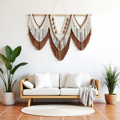 guzhiou large macrame wall hanging - Boho Tapestry Macrame Wall Decor Art- Chic Bohemian Handmade Woven Tapestry Home Decoration for Bedroom Living Room Apartment Wedding Party - 43"x32" (Wood bead)