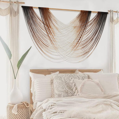 Flber Macrame Wall Hanging Boho Wall Decor Tapestry Dip Dyed Ombre Moss Green Handmade Wall Art Woven Cotton Rope Backdrop with for Bedroom Living Room, 57" W x 39" L