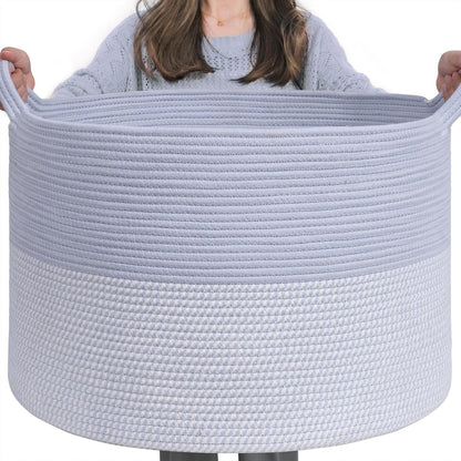 INDRESSME XXXLarge Blanket Basket for Living Room 21.7" x 21.7" x 13.8"-Storage Basket with Handle for Organizing Toy Pillows Woven Cotton Rope Laundry Basket Stuffed Animal Toy Storage for Play Room