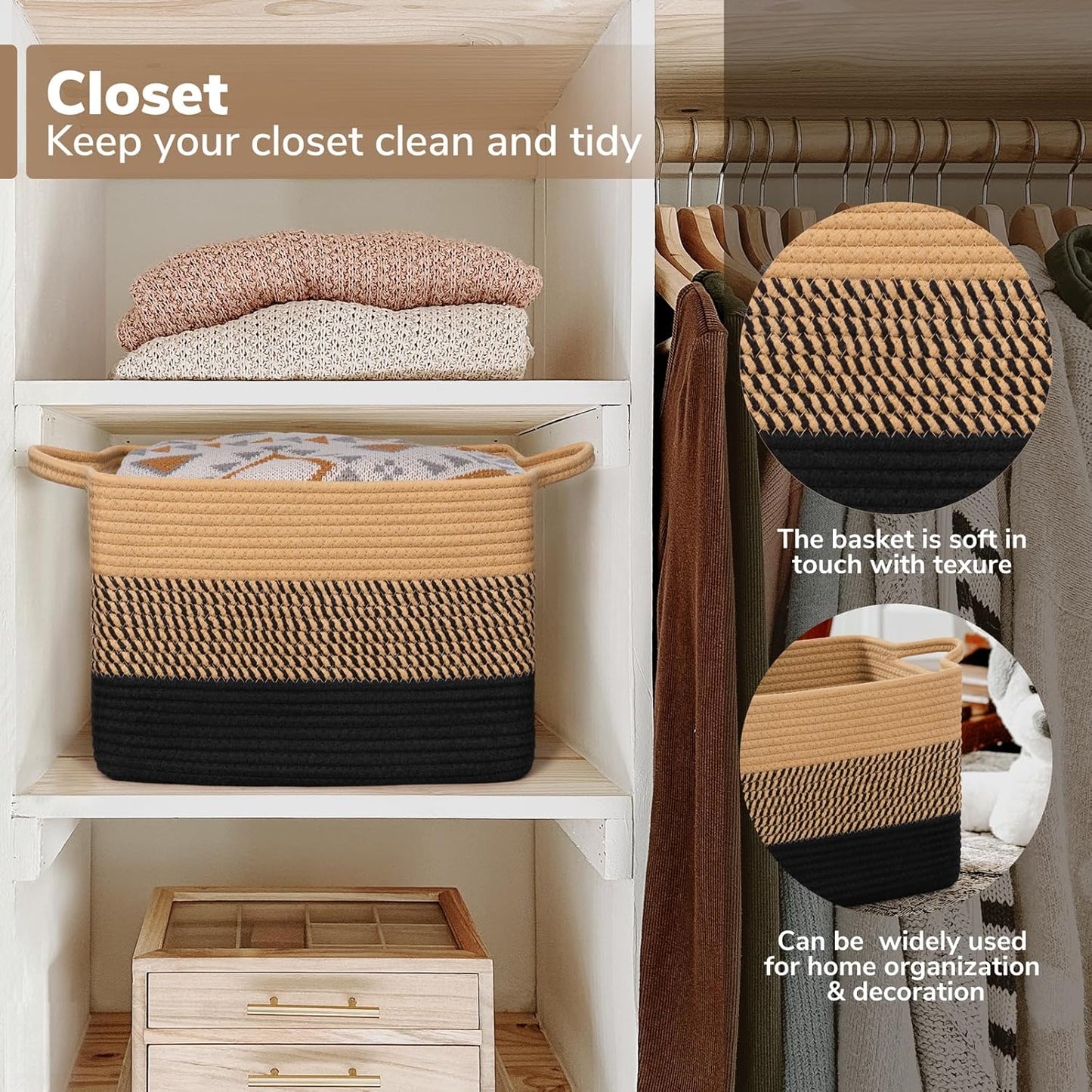 Goodpick Cube Storage Bins - Towel, Book, Cloth, Shoes, Closet Shelf Woven Baskets for Office, Baby Laundry, Toys, 13''x10''x9''