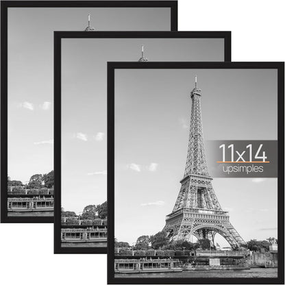 upsimples 18x24 Picture Frame Black 3 Pack, Scratch-Proof Poster Frames 18 x 24 for Photo Gallery - Slide-In Strips, Horizontal or Vertical Wall Mounting