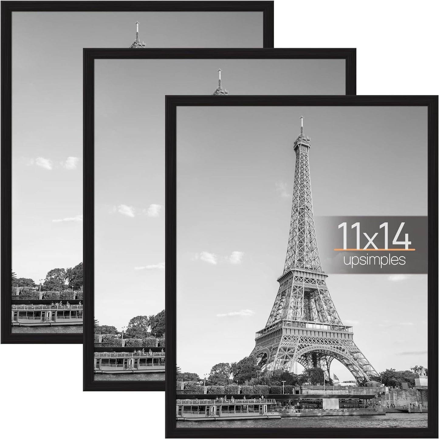 upsimples 24x36 Poster Frame Black 3 Pack, Scratch-Proof Picture Frames 24 x 36 for Photo Gallery - Slide-In Strips, Horizontal or Vertical Wall Mounting
