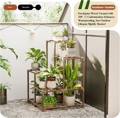 Bamworld Plant Stand Indoor with Grow Lights Wood Plant Shelf for Hanging Planter Pots Display Flower Stand for Living Room Patio Garden Decor