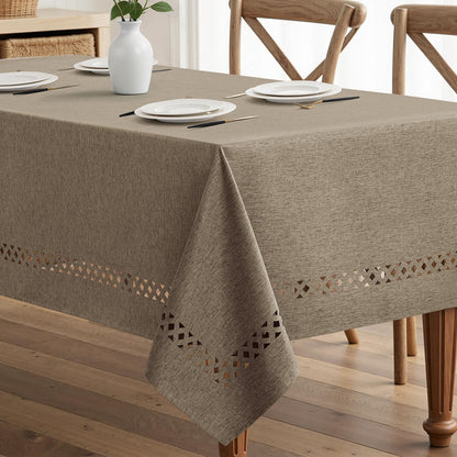 MIULEE Beige Rectangle Linen Polyester Tablecloth with Decorative Cutouts Spring Waterproof Stain Resistant & Shrink-Proof Table Cloth 52x70 inch Farmhouse Style for Dining Wedding and Outdoor