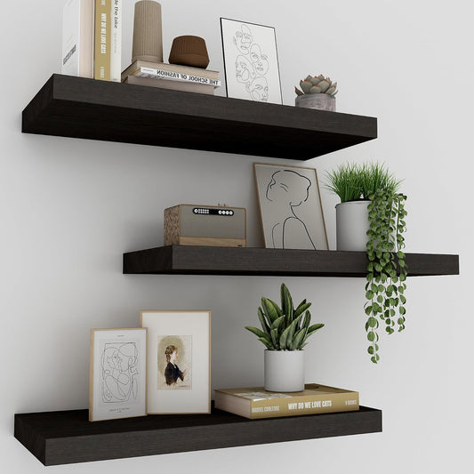 Upassion White Floating Shelves - Set of 3, 16" Wall Mounted Shelves for Home Decor, Living Room, Bedroom, Bathroom, Kitchen