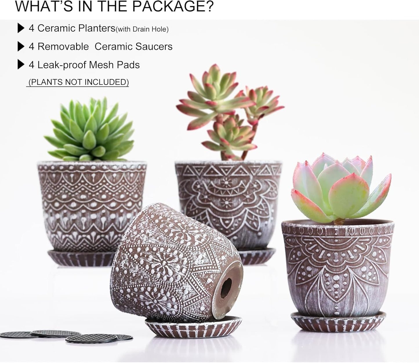 Gepege 6 Inch Beaded Ceramic Planter Set of 2 with Drainage Hole and Saucer for Plants, Indoor-Outdoor Large Round Succulent Orchid Flower Pot (Smoked Gray, Inner-pots not Larger Than 5 Inch)