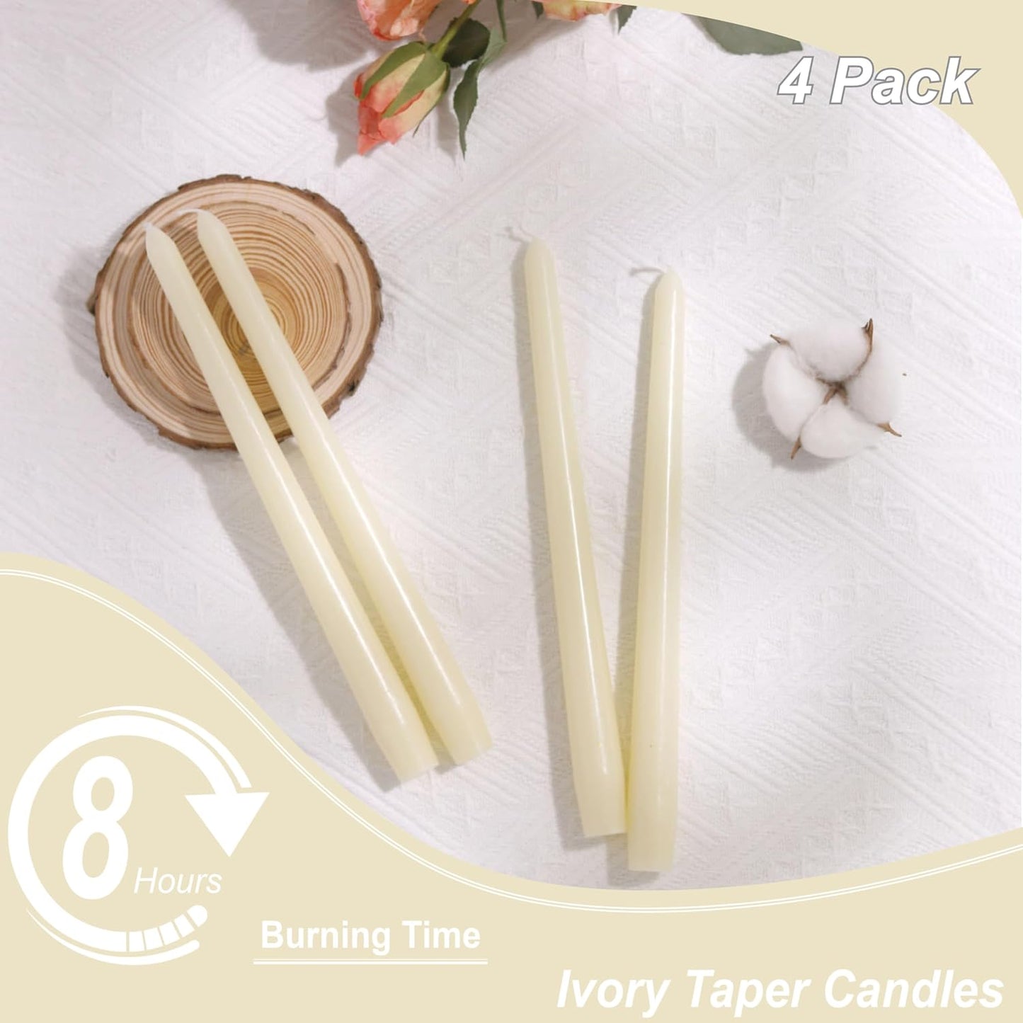 10-Inch Ivory Taper Candles - Dripless Smokeless Tapered Candle Cream Unscented Candlesticks Paraffin Wax Long Slow Burning Tall Candle Sticks for Dinner Business Wedding Restaurants 12 Pack