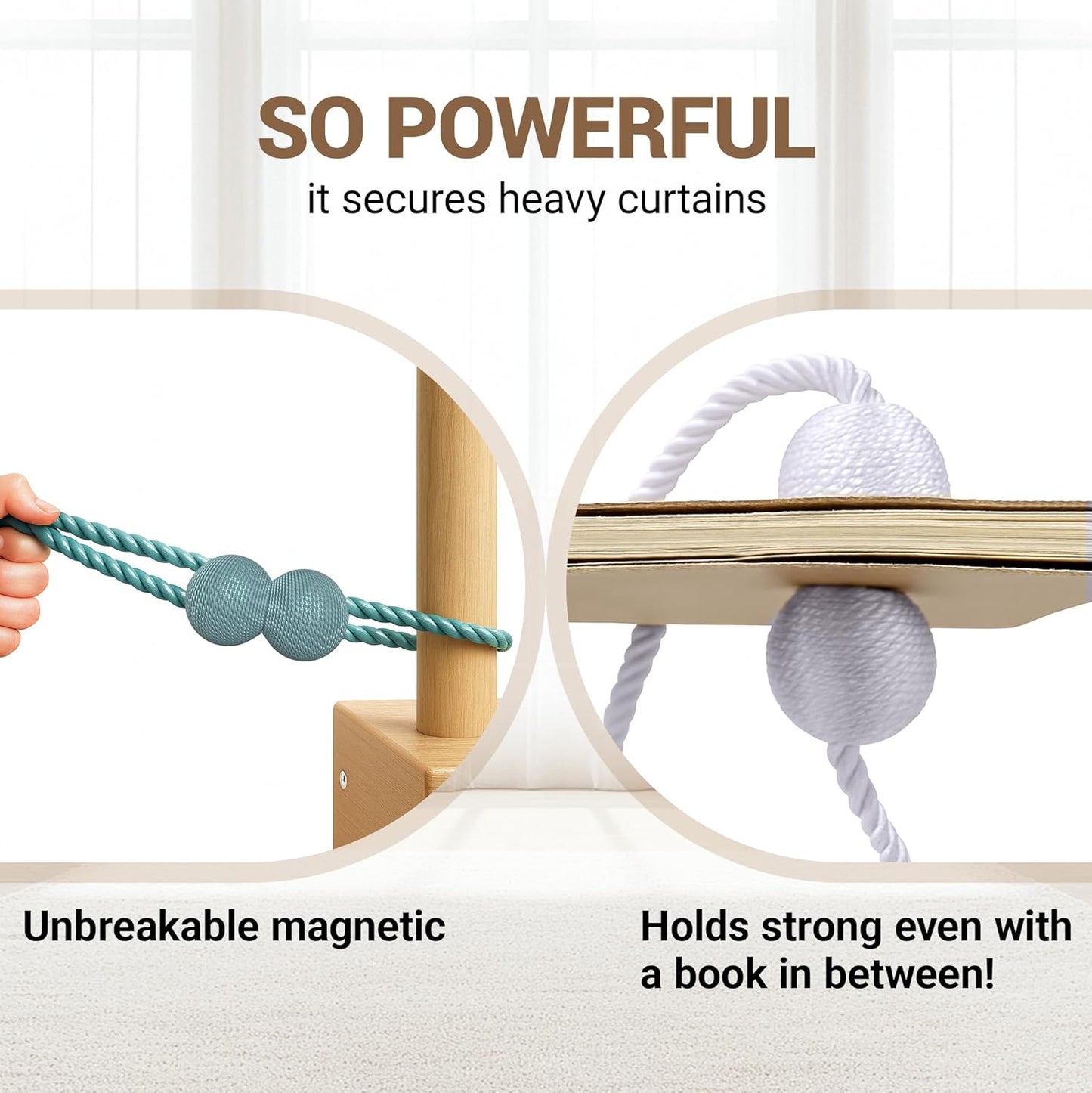 Hion Magnetic Curtain Tiebacks Black 2pcs, Curtain Tiebacks Buckles Holdbacks Holders Hooks Clip for Home Outdoor Bedroom Office Decorative Curtain