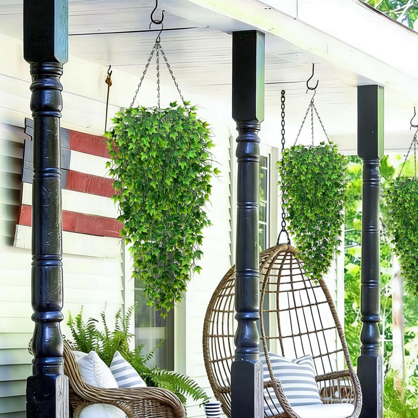 Waipfaru 4Pcs Fake Hanging Plants 2.7ft Fake Plants Eucalyptus Leaves UV Resistant Fake Vines Ivy Artificial Plants Outdoor Faux Plants Indoor Bedroom Living Room Boho Wall Porch Shelf Decor