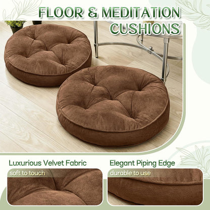 1 MIDDLE ONE Floor Pillow Set of 2, Memory Foam Meditation Cushion, Floor Cushions for Adults Sitting, Large Square Seat Cushions for Yoga, Living Room, 20x20 Inch (Grey)