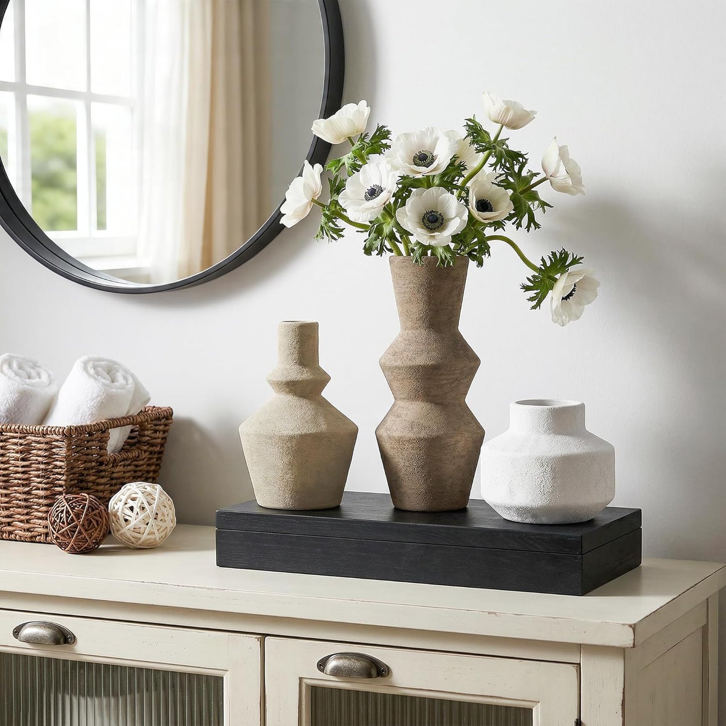 DREAMLOOM Ceramic Vase Set of 3, Modern Rustic Flower Vases for Pampas Grass, Dried & Fresh Flowers, Farmhouse Decorative Vase for Living Room Bedroom Kitchen Shelf Centerpiece, Rust