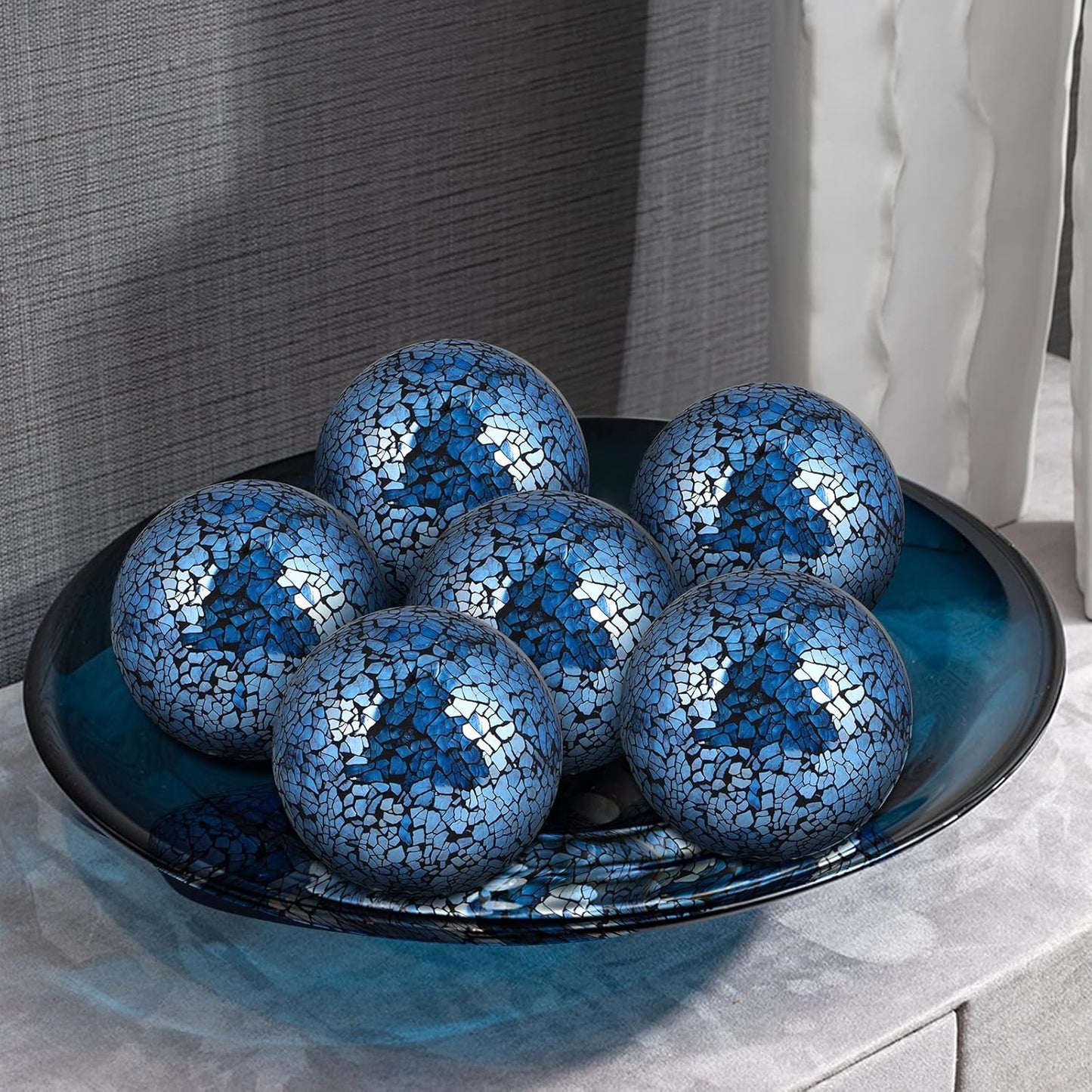 MDLUU 6 Pcs Mosaic Sphere Balls-Diameter 3 in, Decorative Orbs, Centerpiece Balls for Bowls, Vases, Dining Table Decor, Turquoise Blue