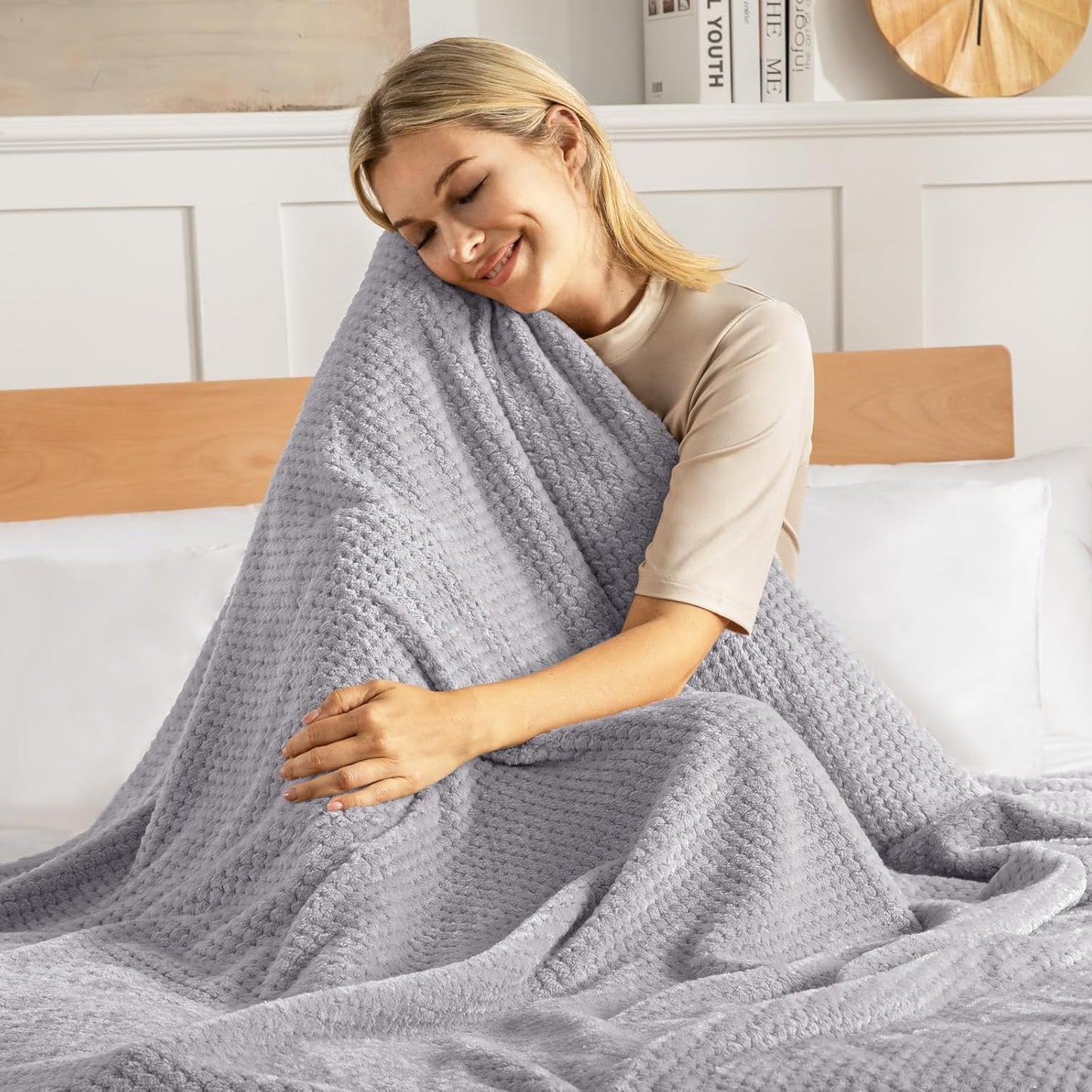 Exclusivo Mezcla Fleece Throw Blanket Extra Large, Super Soft and Warm Blankets for Couch, Sofa and Bed Waffle Textured, Cozy, Fuzzy and Lightweight (Slate Blue, 50x70 Inches)
