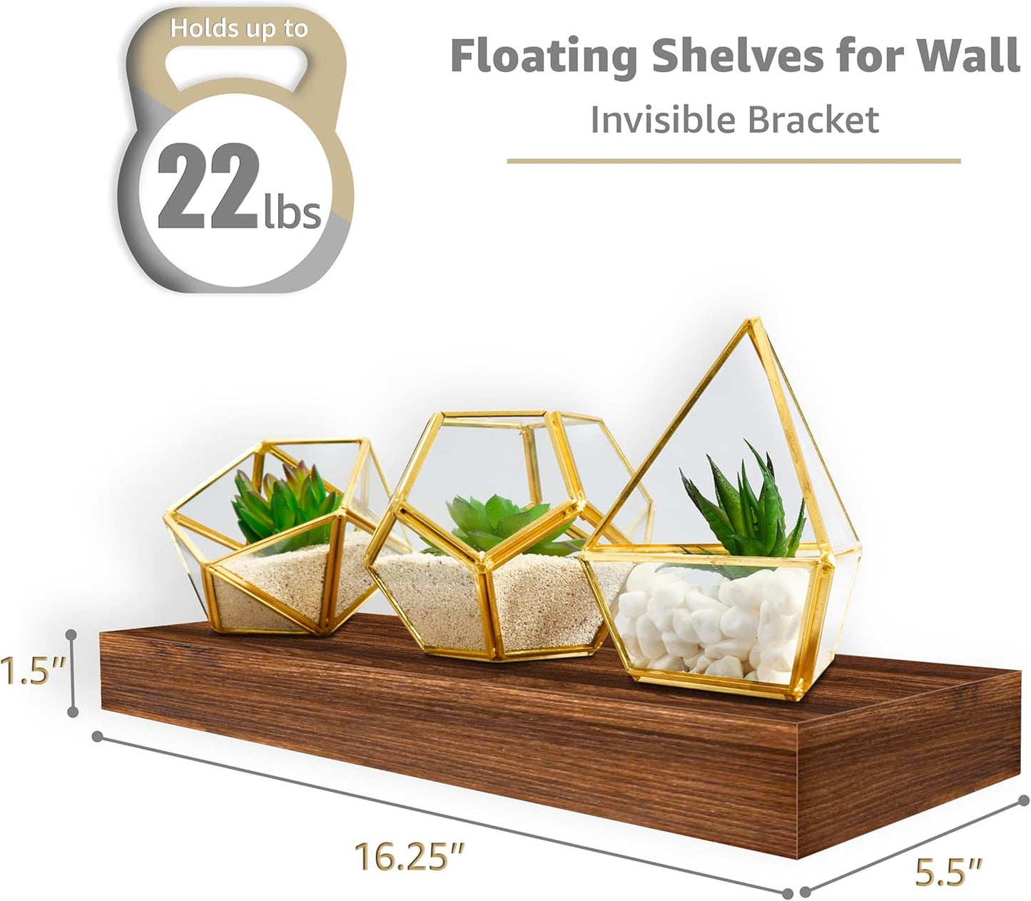 Sorbus Floating Shelves for Wall – 16 Inch Floating Shelf for Kitchen, Bedroom, Living Room, Bathroom, Home & Wall Decor - Mounted Bathroom Shelves with Invisible Brackets (Maple Wood, 2 Pack)