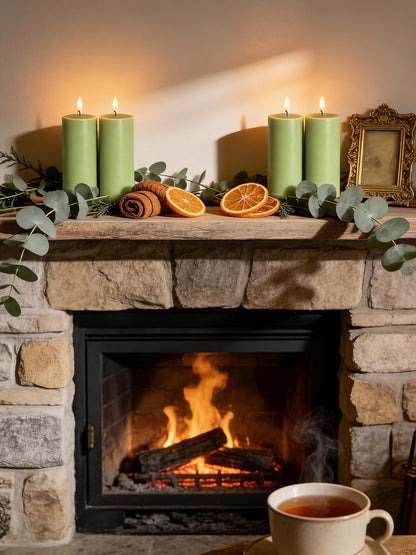 2 Pack 3x6 Inch Sage Green Unscented Pillar Candles - 70 Hour Long Burning Dripless Smokeless Candles for Home Decor Weddings Festivals Spa Meditation