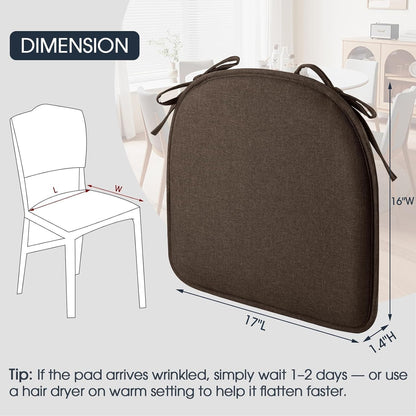 TushGuard Chair Cushions for Dining Chairs Set of 4, Soft Seat Cushions for Kitchen Chairs, Non-Slip Bottom with Ties, Comfortable Everyday Chair Pads, Grey