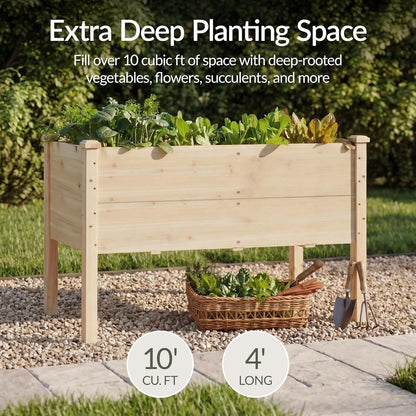 Best Choice Products 72x24x30in Raised Garden Bed, Elevated Wood Planter Box Stand for Backyard, Patio, Balcony w/Divider Panel, 6 Legs, 300lb Capacity - Natural