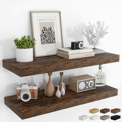 RICHFOCUS 72Inch Floating Shelves for Wall 2 Pack Shelves for Bedroom|Kitchen|Bathroom Wall Mounted Rustic Wood Floating Shelf with Invisible Brackets for Books|Storage|Decor, Rustic Brown