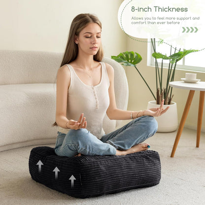 HIGOGOGO 6" Extra Thick Floor Pillow Cushion for Adults, Meditation Cushion Pillow, Large Square Floor Sitting, Tufted Corduroy Cover, for Tatami Living Room or Yoga, 22x22 Inch, 2Pack, Dark Grey