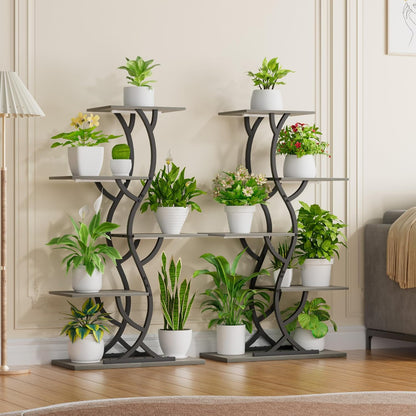 Plant Stand Indoor with Grow Lights - 44" Tall Corner Plant Stands for Indoor Plants, 5 Tiered Metal Plant Shelf, Curved Plant Flower Holder Dispaly Rack for Living Room, Home Patio Balcony (Black)