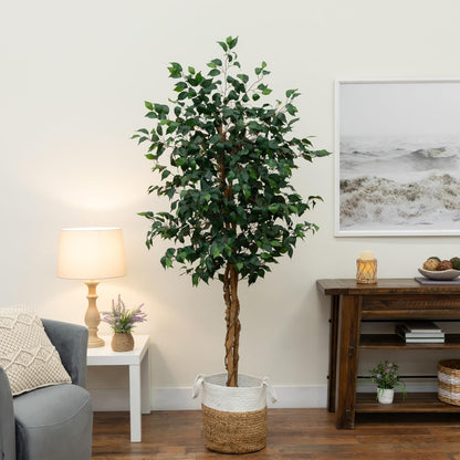 Nearly Natural 4ft Triple Trunk Ficus Silk Tree with Natural Wood Trunks and Dense Foliage, Mid-Size Faux Floor Plant for Home and Office