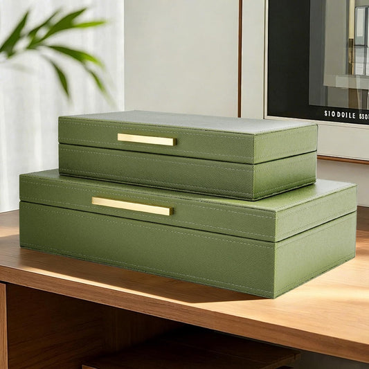 Decorative Storage Boxes with Lids, Set of 2 PU Leather Memory Box for Keepsakes, Beautiful Large Decorative Box for Home Decor – Safely Store Jewelry, Documents & Photos (Sage)