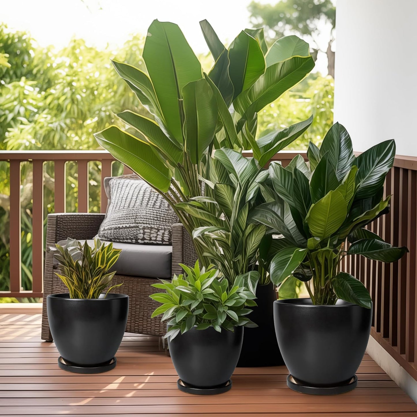 10 Inch Ceramic Planter Pot Round Plant Pot for Indoor Plants Outdoor Large Flower Pot with Drainage Hole and Saucer Blue