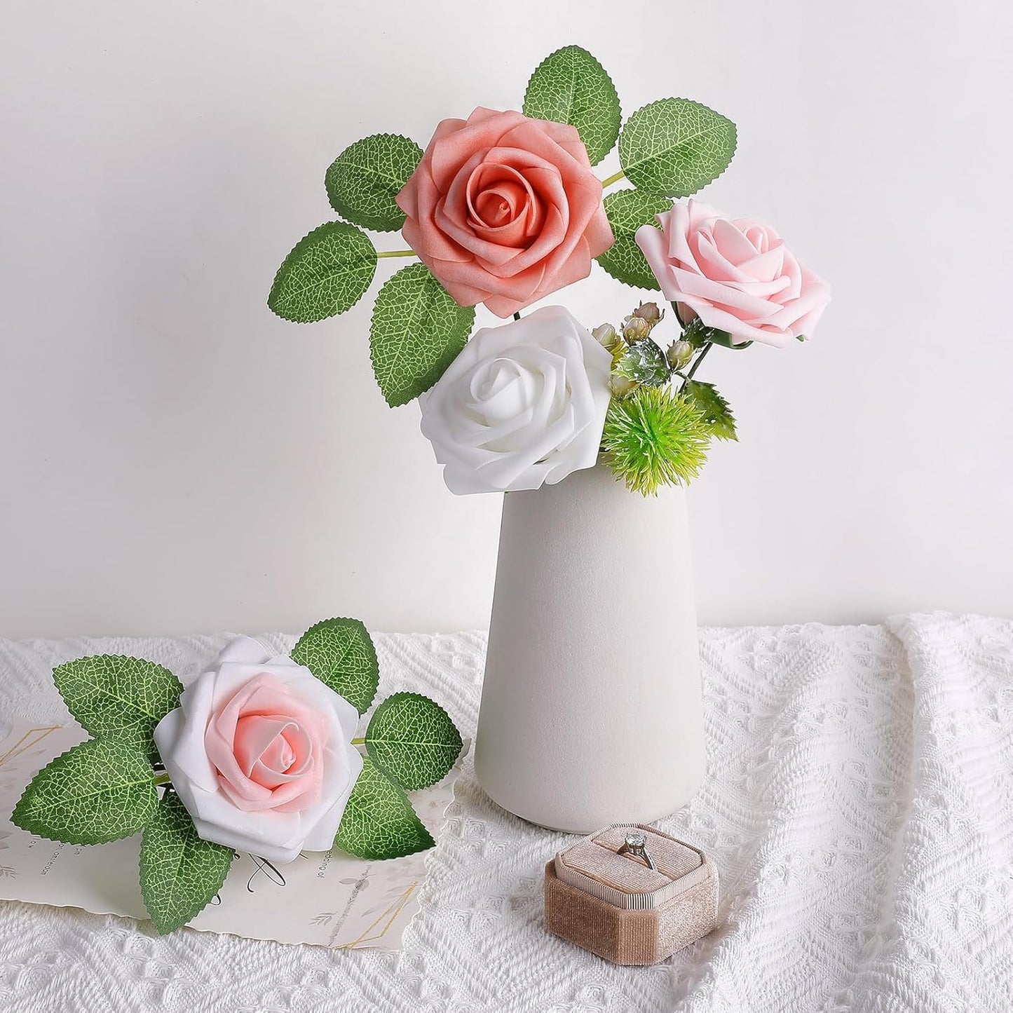 AmyHomie Artificial Flowers Dark Red Rose 25pcs Real Looking Fake Roses w/Stem for DIY Wedding Bouquets Centerpieces Arrangements Party Baby Shower Mothers Day Christmas Tree Decorations