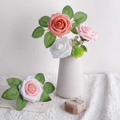 AmyHomie Artificial Flowers Dark Red Rose 25pcs Real Looking Fake Roses w/Stem for DIY Wedding Bouquets Centerpieces Arrangements Party Baby Shower Mothers Day Christmas Tree Decorations