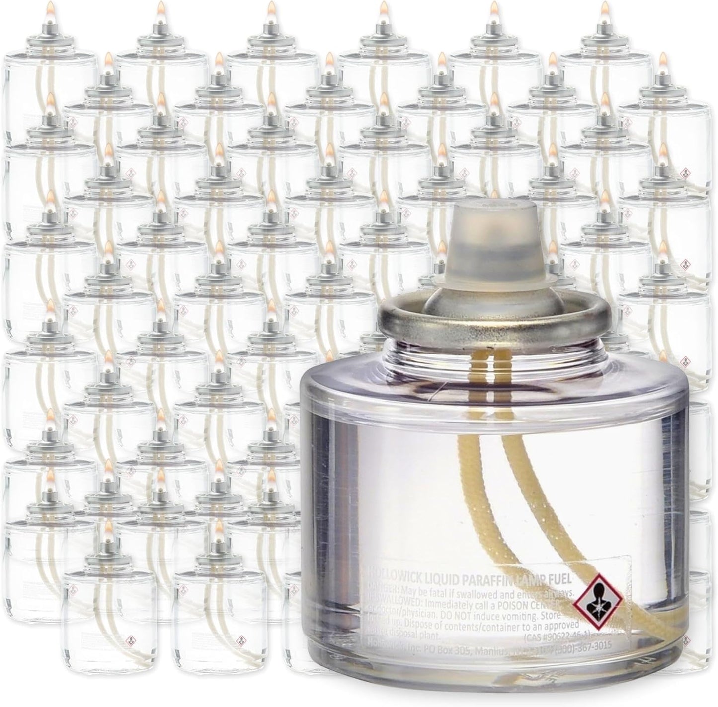 Hollowick Disposable Liquid Candles, 8 Hour, for Use in Glass Votive Tealight Lamp Holders, Restaurant Wedding Table Top Lights, Child Resistant Closures, 90 Pieces, Clear Fuel Oil HD8-90