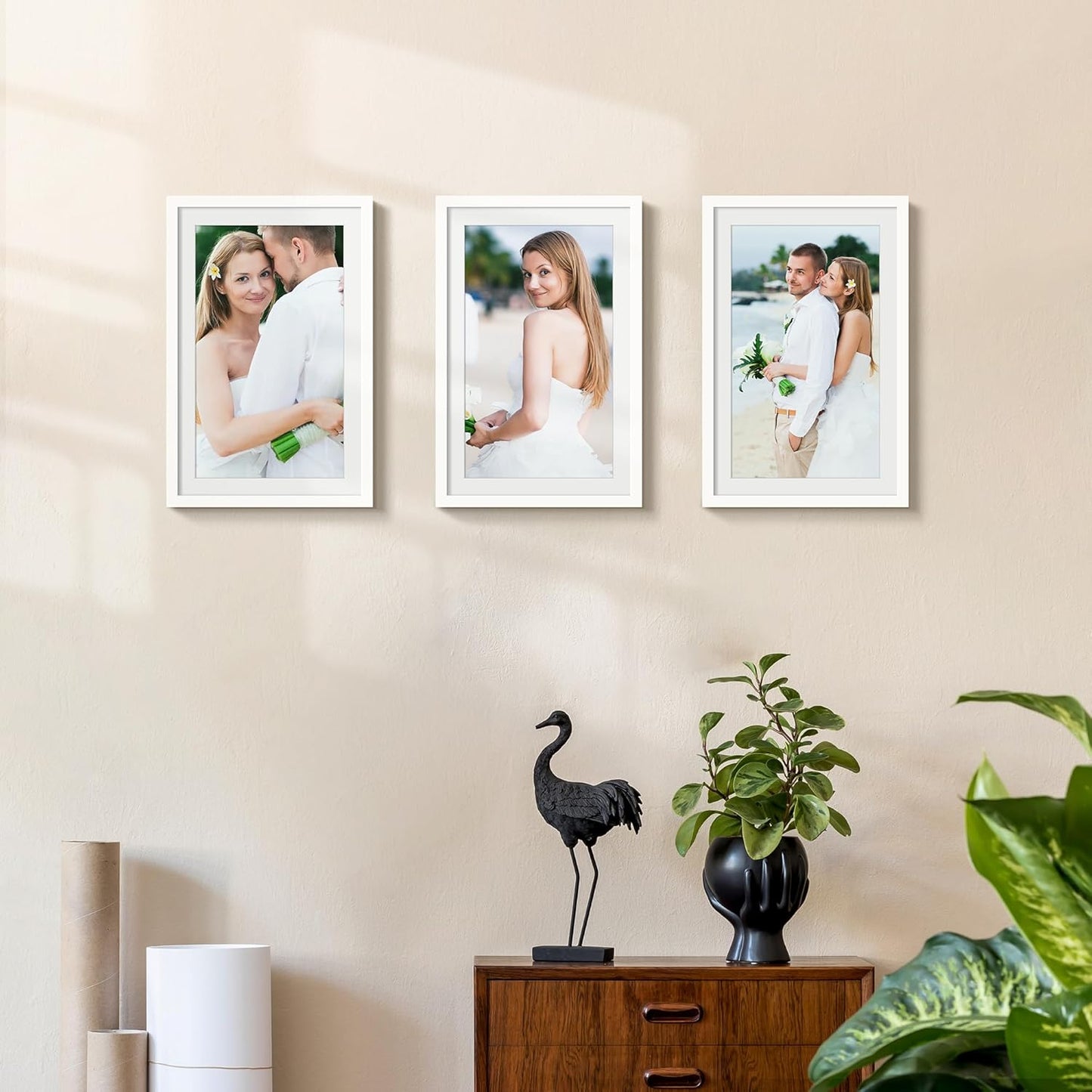 upsimples 11x14 Picture Frame Set of 5, Display Pictures 8x10 with Mat or 11x14 Without Mat, Wall Gallery Photo Frames, Black