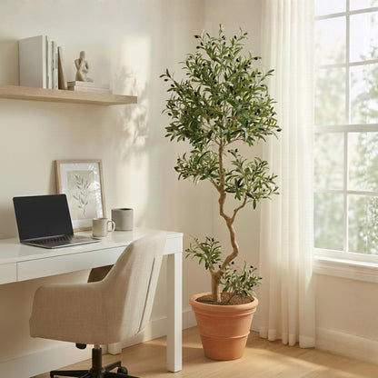 Fake Olive Tree 6.0 Feet – Artificial Plants Indoor, Faux Olive Tree, Fake Tree for Home Decor, Faux Trees Indoor for Living Room, Office, Bedroom – Tall Artificial Trees for Home, Designer Tree
