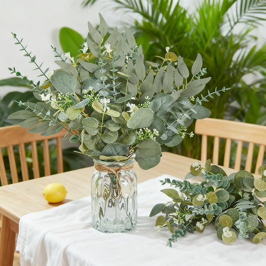 120 Pcs Artificial Eucalyptus Leaves Stems Bulk, Realistic Fake Greenery with 4 Kinds Mixed Silver Dollar, Faux Plants for DIY Floral Arrangements, Wedding Bouquets, Home, Party, Vase Decor