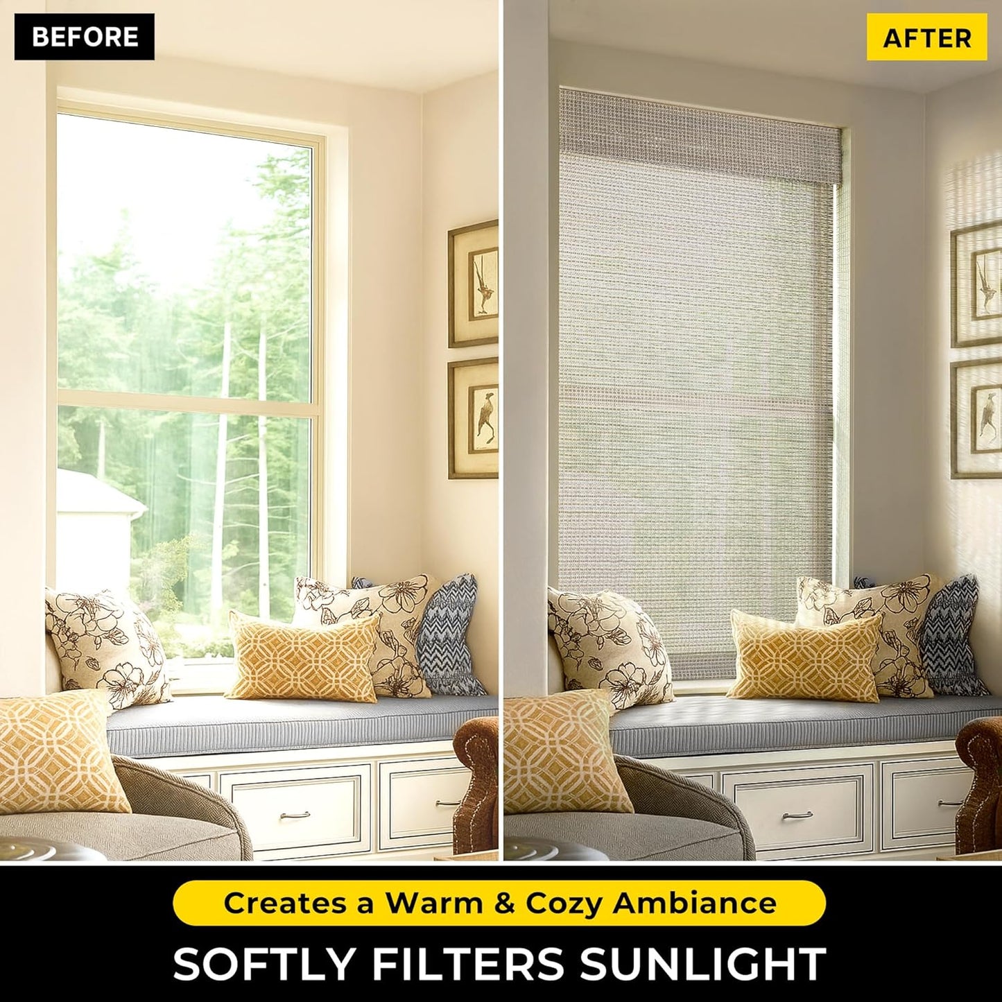 UNISHADES Cordless Bamboo Roman Shades for Windows, Blinds Size (26.5" W ×48" H) Colour (Highfield Teak)