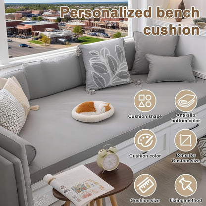 Custom Size Bench Cushion, Custom Bench Cushions for Indoor Furniture, 75D Foam Furniture Window Seat Cushion, Breakfast Nook, Mudroom, Banquette Bench Cushion, Non-Slip Bottom, Pipe Design