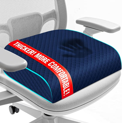 Seat Cushion, Memory Foam Chair Pad for Sciatica & Hip Pain Relief, Non-Slip Cushion for Office, Home, Car, Large Desk Chair Cushion, Washable Cover & Handle, Large, Black