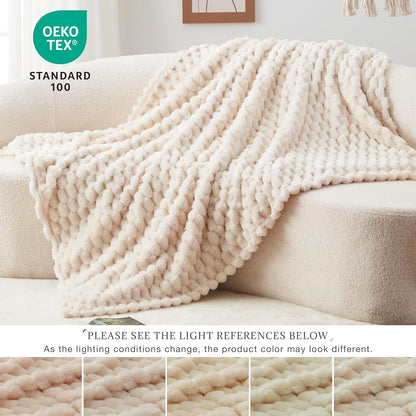 EXQ Home Fleece Throw Blanket for Couch or Bed - 3D Imitation Turtle Shell Jacquard Decorative Blankets - Cozy Soft Lightweight Fuzzy Flannel Blanket Suitable for All Seasons(50"×60",Beige)