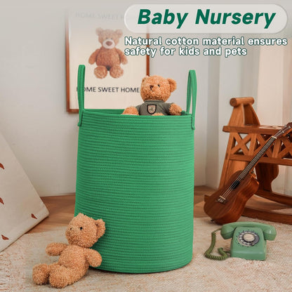 JMvicyroam Large Woven Laundry Basket Hamper,60L Cotton Rope Storage Bin for Blankets,Toys and Clothes,Decorative Tall Nursery Hamper for Living Room,Baby Nursery,Bathroom and Bedroom,Brown